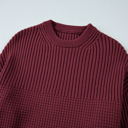  HIDDEN GEMS | Solid Textured Patchwork Knit Crewneck Sweater
