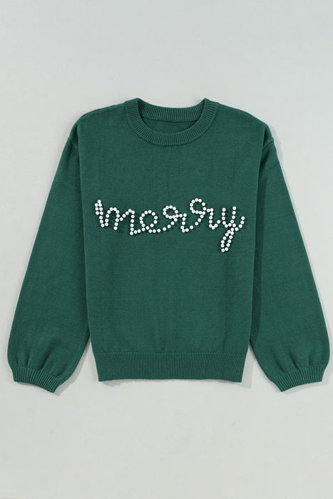 HIDDEN GEMS | Christmas Merry Pearl Beaded Sweater