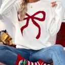  HIDDEN GEMS | Christmas Bow Colorblock Long Sleeve Sweater