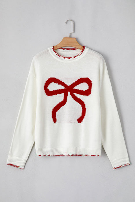 HIDDEN GEMS | Christmas Bow Colorblock Long Sleeve Sweater