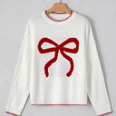  HIDDEN GEMS | Christmas Bow Colorblock Long Sleeve Sweater