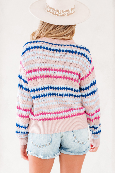 HIDDEN GEMS | Stripe Eyelet Knit Drop Shoulder Sweater