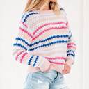  HIDDEN GEMS | Stripe Eyelet Knit Drop Shoulder Sweater