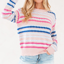  HIDDEN GEMS | Stripe Eyelet Knit Drop Shoulder Sweater