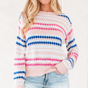  HIDDEN GEMS | Stripe Eyelet Knit Drop Shoulder Sweater