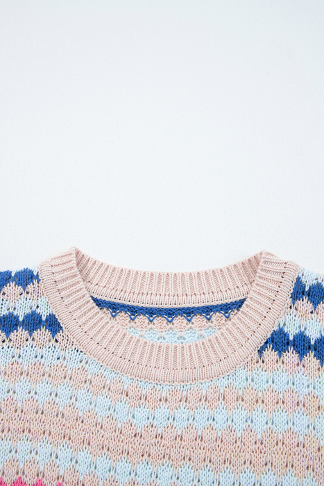 HIDDEN GEMS | Stripe Eyelet Knit Drop Shoulder Sweater
