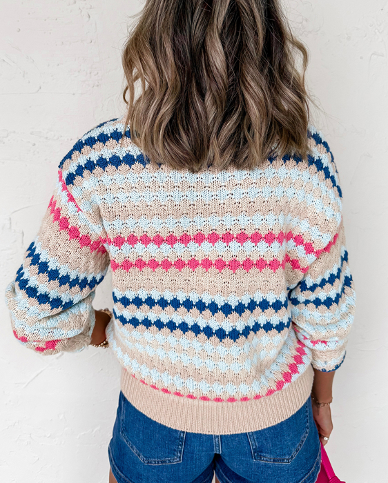 HIDDEN GEMS | Stripe Eyelet Knit Drop Shoulder Sweater