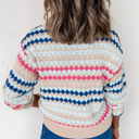  HIDDEN GEMS | Stripe Eyelet Knit Drop Shoulder Sweater