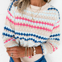  HIDDEN GEMS | Stripe Eyelet Knit Drop Shoulder Sweater