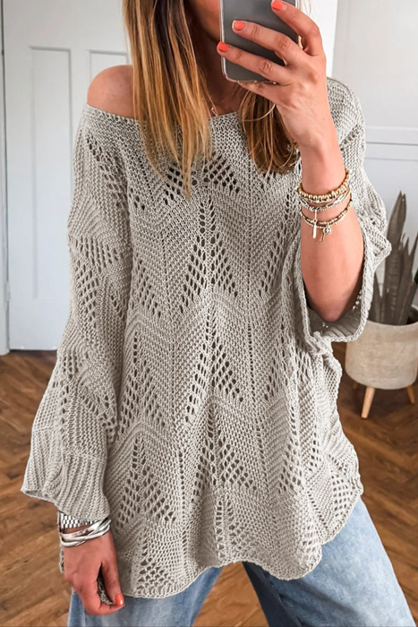 HIDDEN GEMS | Hollowed Knit 3/4 Sleeve Sweater