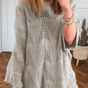  HIDDEN GEMS | Hollowed Knit 3/4 Sleeve Sweater