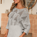  Hollowed Knit 3/4 Sleeve Sweater