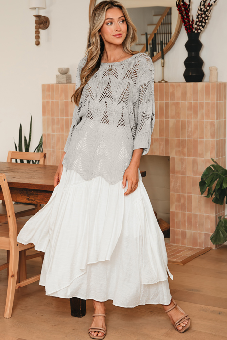 Hollowed Knit 3/4 Sleeve Sweater