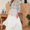  Hollowed Knit 3/4 Sleeve Sweater