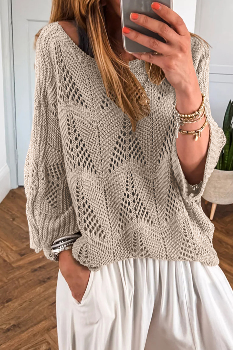 HIDDEN GEMS | Hollowed Knit 3/4 Sleeve Sweater
