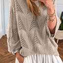  HIDDEN GEMS | Hollowed Knit 3/4 Sleeve Sweater