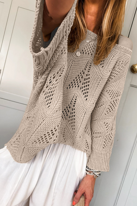 HIDDEN GEMS | Hollowed Knit 3/4 Sleeve Sweater