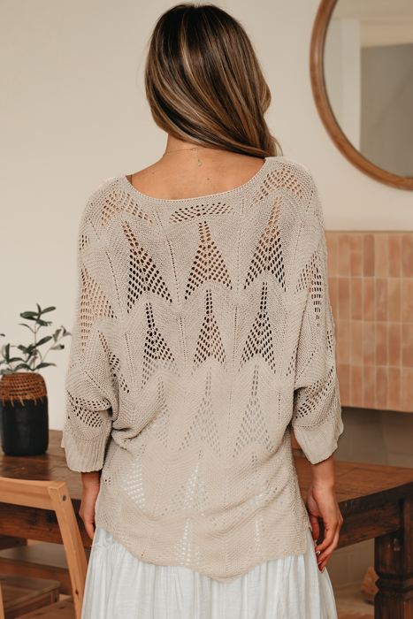 Hollowed Knit 3/4 Sleeve Sweater