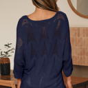  Hollowed Knit 3/4 Sleeve Sweater