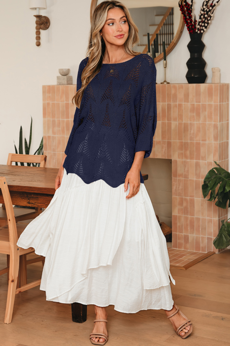 Hollowed Knit 3/4 Sleeve Sweater