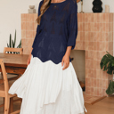  Hollowed Knit 3/4 Sleeve Sweater