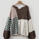  HIDDEN GEMS | Colorblock Cable Knit Patchwork Tied Back Sweater