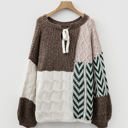  HIDDEN GEMS | Colorblock Cable Knit Patchwork Tied Back Sweater