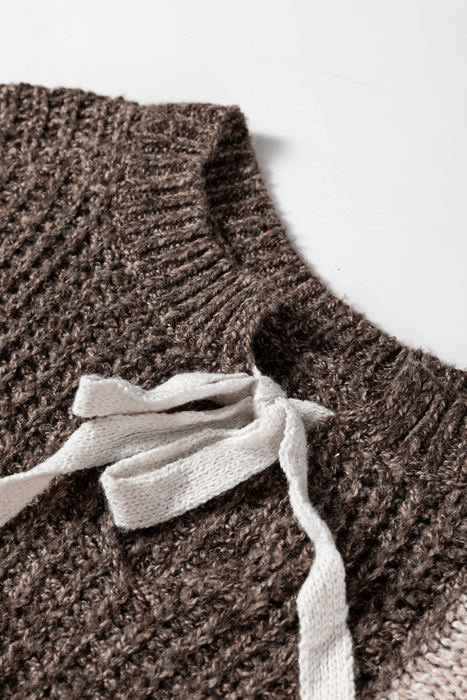 HIDDEN GEMS | Colorblock Cable Knit Patchwork Tied Back Sweater