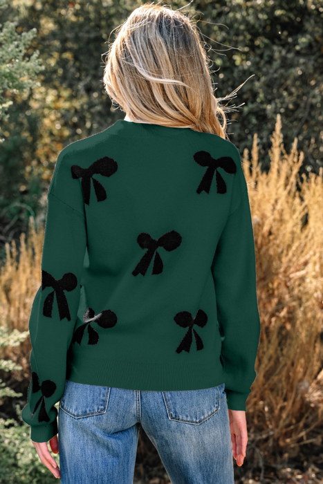 HIDDEN GEMS | Bow Pearl Embellished Drop Shoulder Sweater