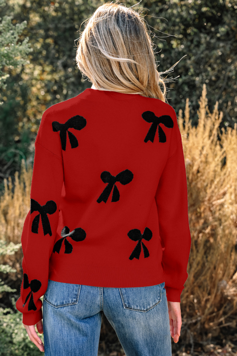 HIDDEN GEMS | Bow Pearl Embellished Drop Shoulder Sweater