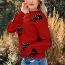  HIDDEN GEMS | Bow Pearl Embellished Drop Shoulder Sweater