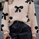  HIDDEN GEMS | Bow Pearl Embellished Drop Shoulder Sweater