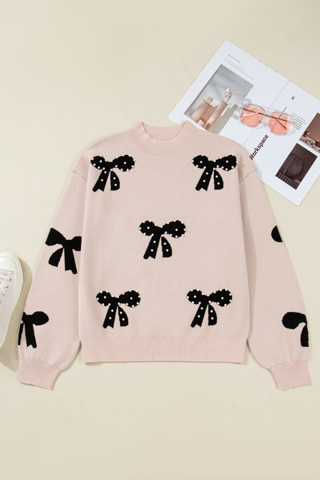 HIDDEN GEMS | Bow Pearl Embellished Drop Shoulder Sweater
