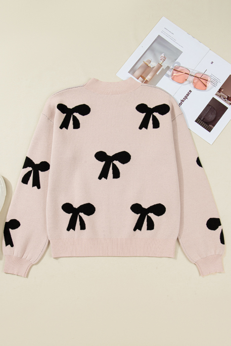 HIDDEN GEMS | Bow Pearl Embellished Drop Shoulder Sweater