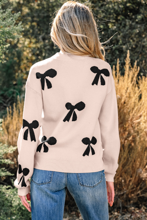 HIDDEN GEMS | Bow Pearl Embellished Drop Shoulder Sweater