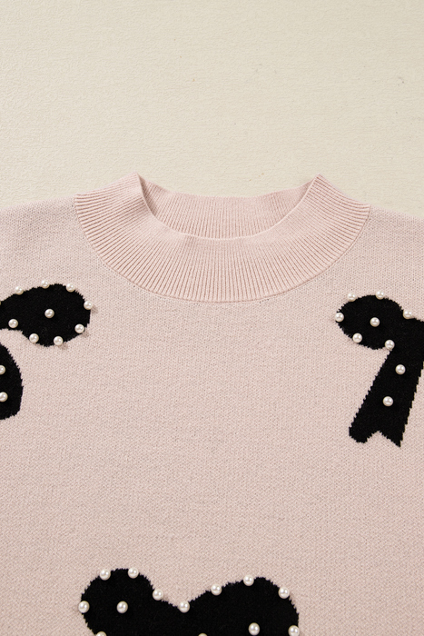 HIDDEN GEMS | Bow Pearl Embellished Drop Shoulder Sweater