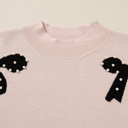  HIDDEN GEMS | Bow Pearl Embellished Drop Shoulder Sweater