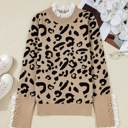  HIDDEN GEMS | Leopard Lace Trim Buttoned Cuff Sweater