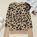  HIDDEN GEMS | Leopard Lace Trim Buttoned Cuff Sweater