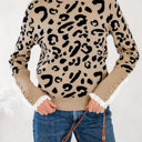  HIDDEN GEMS | Leopard Lace Trim Buttoned Cuff Sweater