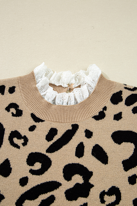 HIDDEN GEMS | Leopard Lace Trim Buttoned Cuff Sweater
