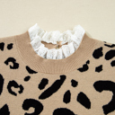  HIDDEN GEMS | Leopard Lace Trim Buttoned Cuff Sweater