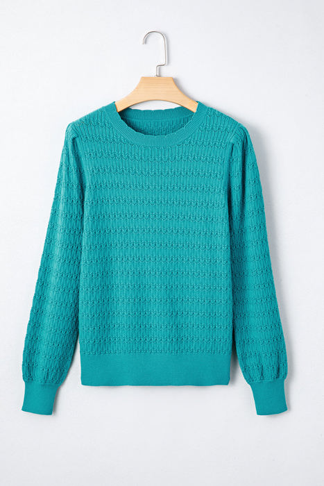 HIDDEN GEMS | Solid Knit Ribbed Cuff Crewneck Sweater