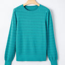 HIDDEN GEMS | Solid Knit Ribbed Cuff Crewneck Sweater