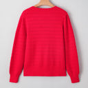  HIDDEN GEMS | Solid Knit Ribbed Cuff Crewneck Sweater