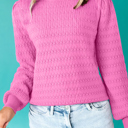  HIDDEN GEMS | Solid Knit Ribbed Cuff Crewneck Sweater