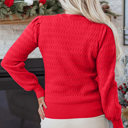  HIDDEN GEMS | Solid Knit Ribbed Cuff Crewneck Sweater