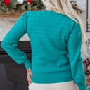  HIDDEN GEMS | Solid Knit Ribbed Cuff Crewneck Sweater