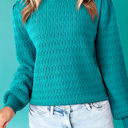  HIDDEN GEMS | Solid Knit Ribbed Cuff Crewneck Sweater