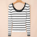  HIDDEN GEMS | Stripe Scalloped Scoop Neck Ribbed Knit Sweater